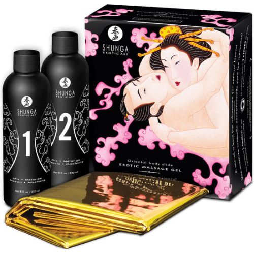 SHUNGA – GEL DE MASSAGEM ER?TICA CORPO A CORPO ORIENTAL MORANGOS E CAVA