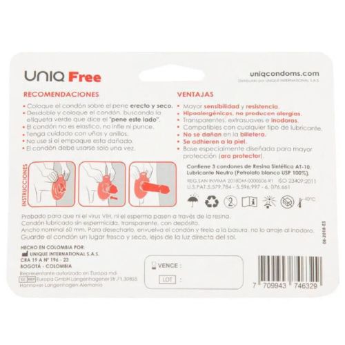 UNIQ – PRESERVATIVOS SEM L?TEX COM ANEL PROTETOR 3 UNIDADES