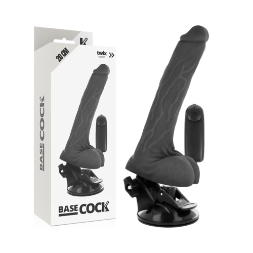 BASECOCK – VIBRADOR REALÍSTICO DE CONTROLE REMOTO PRETO COM TESTÍCULOS 20 CM -O- 4 CM