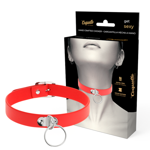 COQUETTE CHIC DESIRE – COLAR DE COURO VEGANO VERMELHO ACESSÓRIO FETISH MULHER