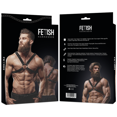 FETISH SUBMISSIVE ATTITUDE – ARNÊS DE COURO ECOLÓGICO COM PEITO CRUZADO PARA HOMENS