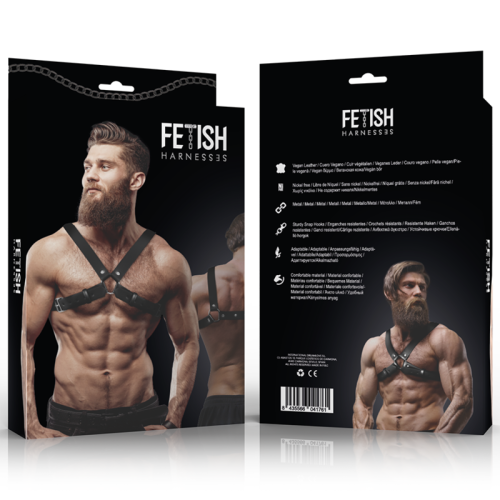 FETISH SUBMISSIVE ATTITUDE – ARNÊS DE BULLDOG DE PEITO CRUZADO EM COURO ECOLÓGICO AJUSTVEL PARA HOMENS