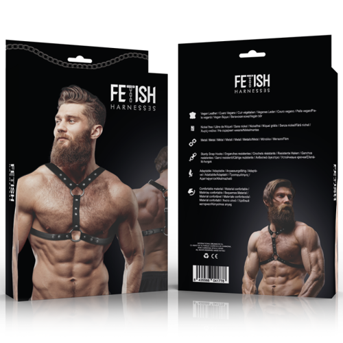 FETISH SUBMISSIVE ATTITUDE – ARNÊS DE PEITO DE COURO ECOLÓGICO COM SUPORTE DUPLO E TACHAS PARA HOMENS
