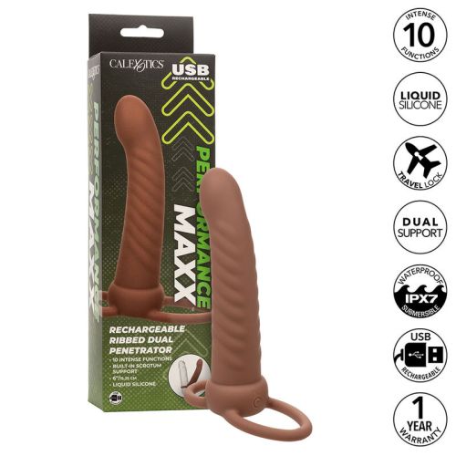 CALEXOTICS – MAXX RIBBED DUAL PENETRATOR 10 VIBRA??ES MARROM