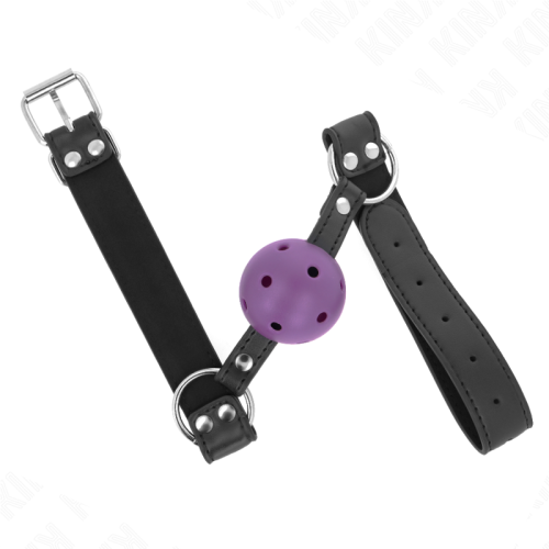 KINK – BOLA RESPIR?VEL 4 CM MORDA?A COM REBITE DUPLO ROXO 62,5 x 2,5 CM AJUST?VEL 42-58 CM