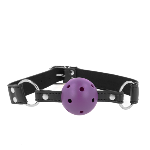 KINK – BOLA RESPIR?VEL 4 CM MORDA?A COM REBITE DUPLO ROXO 62,5 x 2,5 CM AJUST?VEL 42-58 CM