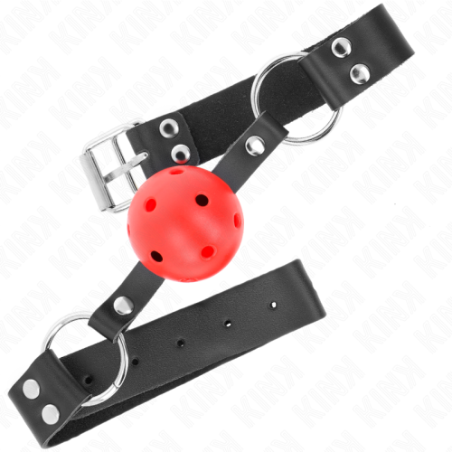 KINK – BOLA RESPIR?VEL 4 CM MORDA?A COM REBITE DUPLO VERMELHO 62,5 x 2,5 CM AJUST?VEL 42-58 CM