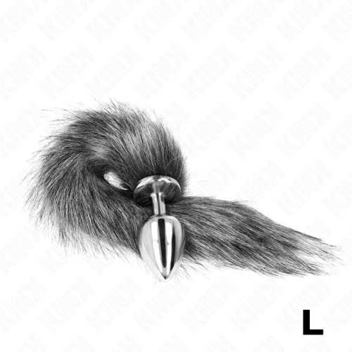KINK – PLUG ANAL TAMANHO L 10 X 4 CM COM CAUDA SINTÉTICA 40 CM CINZA