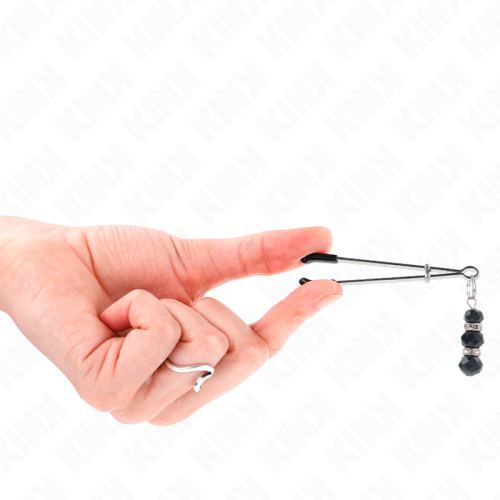 KINK – PINÇAS FINAS DOURADAS COM 3 CONTAS DE VIDRO PRETAS 7 CM