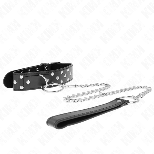 KINK – COLAR DE ALÇA DE REBITE DE ANEL COM CINTO 65 CM PRETO AJUSTÁVEL 36-50 CM X 3,8 CM