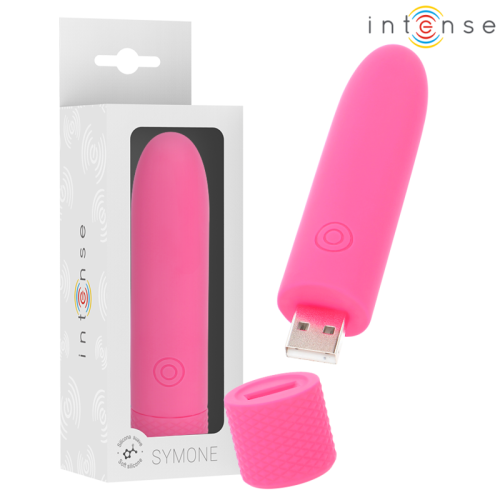 INTENSE – SYMONE  USB RECARREGÁVEL VIBRATÓRIA BULLET 8 VIBRAÇÕES ROSA 10 X 2,2 CM