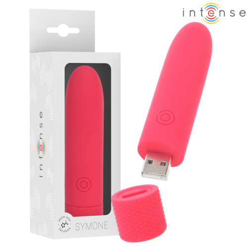 INTENSE – SYMONE USB RECARREGÁVEL VIBRATÓRIA BULLET 8 VIBRAÇÕES VERMELHO 10 X 2,2 CM
