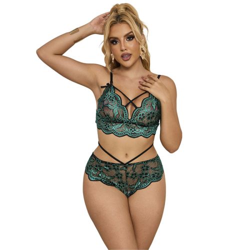 SUBBLIME – 954086 SUTIÃ + CALCINHA RENDA VERDE S/M