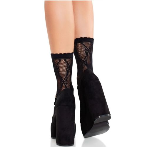 LEG AVENUE – MEIAS DE RENDA PRETA COM LAÇO