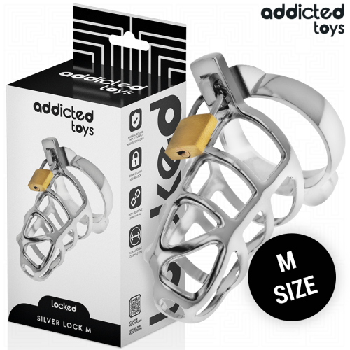 ADDICTED TOYS LOCKED – GAIOLA DE PÊNIS COM TRAVA DE PRATA TAMANHO M