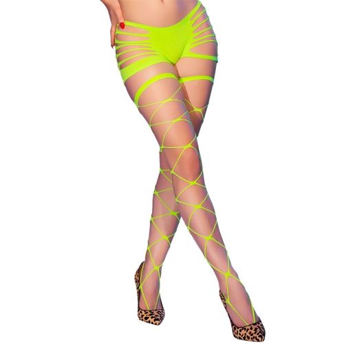 CHILIROSE – CR 4867 MEIA-CALÇA ARRASTÃO VERDE NEON COM FUROS