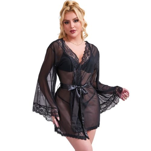 SUBBLIME – ROBE DE TECIDO TRANSPARENTE COM DETALHE DE RENDA PRETO S/M